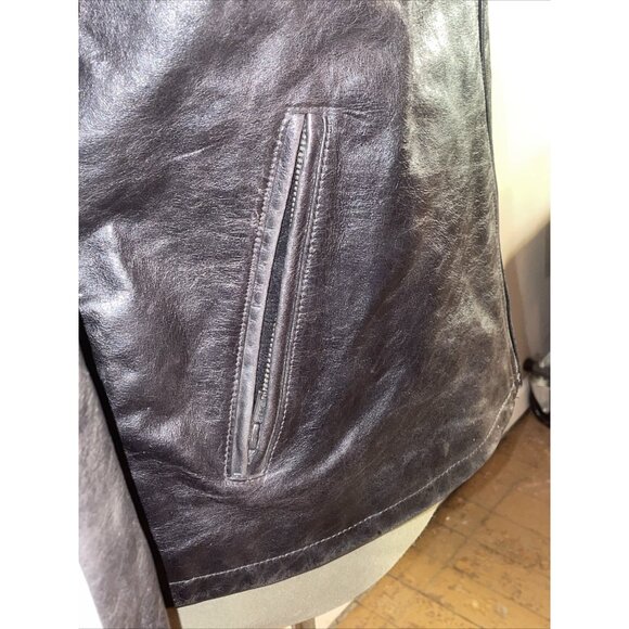 Tommy Hilfiger Mens Racing Motorcycle Leather Jacket Brown Quilted Lined Sz L - Picture 3 of 12